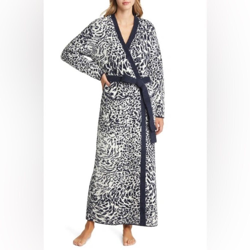Barefoot Dreams CC Wilderness Long Robe-Cream/Indigo XXS/XS